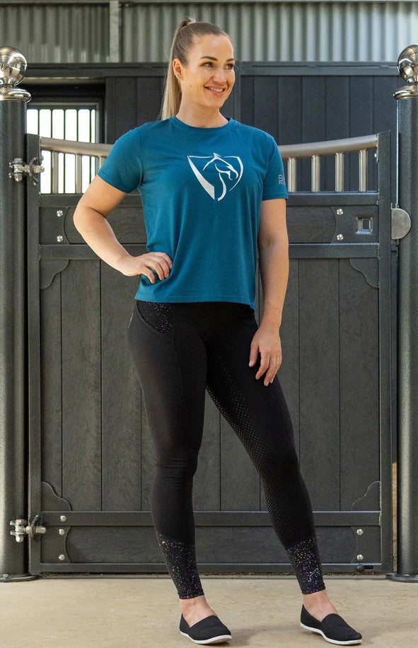 Tee Shirt Bare Equestrian Silver Logo Petrol [:small]