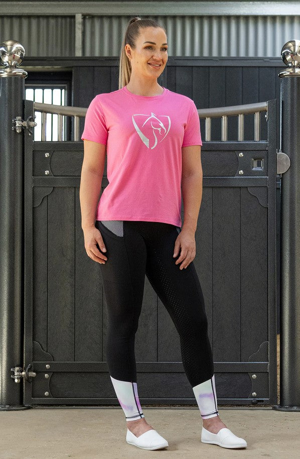 Tee Shirt Bare Equestrian Silver Logo Barbie Pink