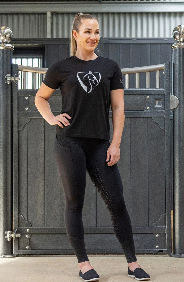 Tee Shirt Bare Equestrian Silver Logo Black [:small]