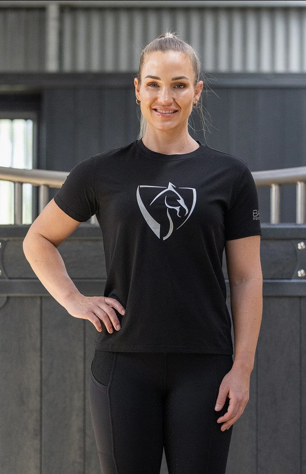 Tee Shirt Bare Equestrian Silver Logo Black [:small]