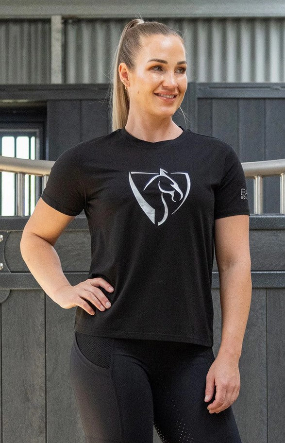 Tee Shirt Bare Equestrian Silver Logo Black [:small]