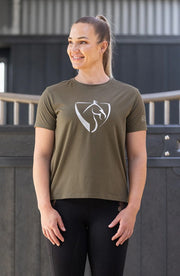 Tee Shirt Bare Equestrian Silver Logo Military [:small]
