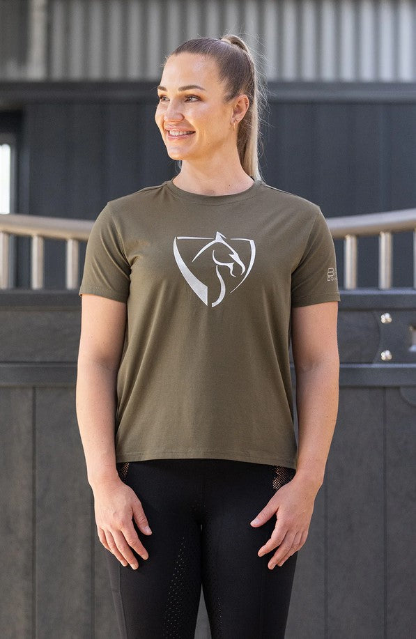 Tee Shirt Bare Equestrian Silver Logo Military [:small]