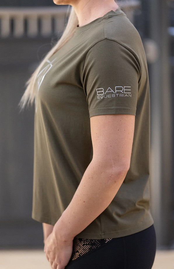 Tee Shirt Bare Equestrian Silver Logo Military [:small]