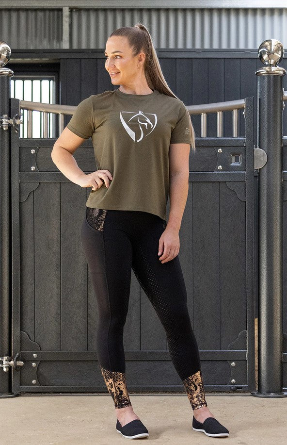 Tee Shirt Bare Equestrian Silver Logo Military [:small]