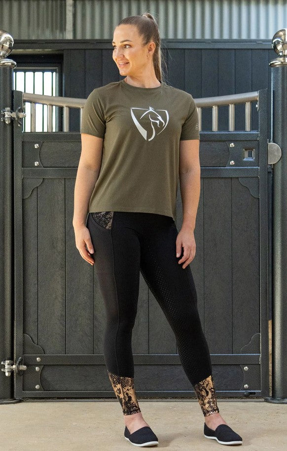 Tee Shirt Bare Equestrian Silver Logo Military [:small]
