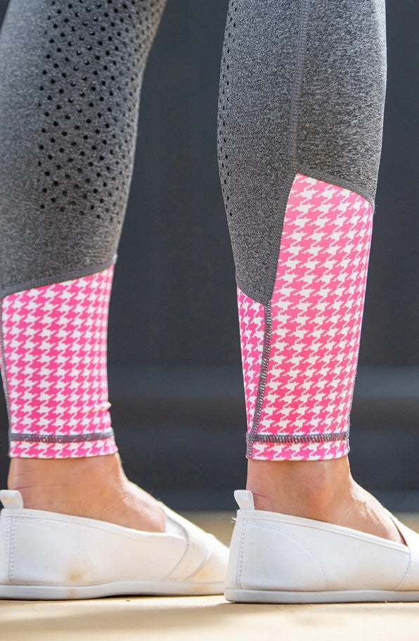 Tights Bare Equestrian Performance Riding Youth Grey & Pink Houndstooth [:8-10]