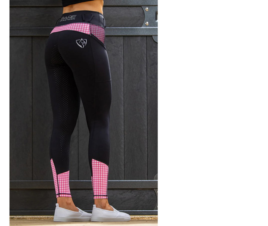 Tights Bare Equestrian Performance Riding Black & Pink Houndstooth [:medium]