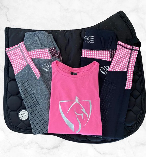 Tights Bare Equestrian Performance Riding Black & Pink Houndstooth [:medium]