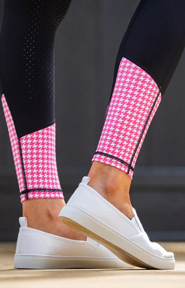 Tights Bare Equestrian Performance Riding Black & Pink Houndstooth [:medium]