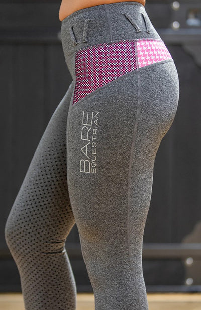 Tights Bare Equestrian Performance Riding Grey & Pink Houndstooth