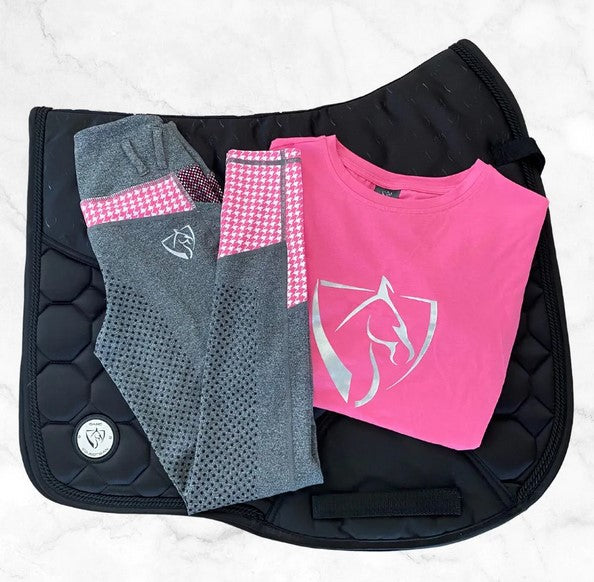 Tights Bare Equestrian Performance Riding Grey & Pink Houndstooth [:medium]