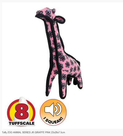 Tuffy Dog Toy Giraffe Jr Pink 23cm Tuffscale 8