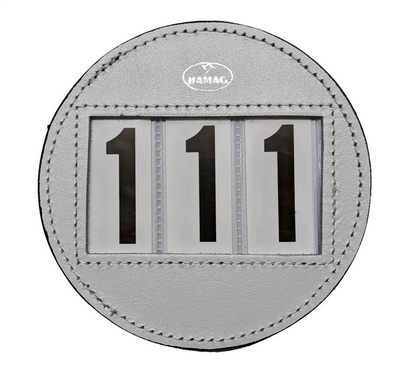 Hamag Number Holder Saddlecloth Round Leather 3 Digit Pair White