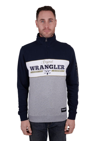 Pullover Wrangler Edward 1/4 Zip Navy & Grey Marle Mens [:medium]