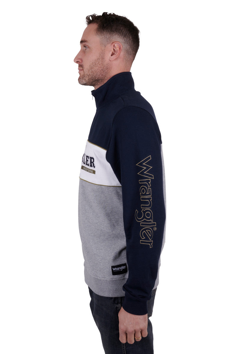 Pullover Wrangler Edward 1/4 Zip W24 Navy & Grey Marle Mens [:medium]