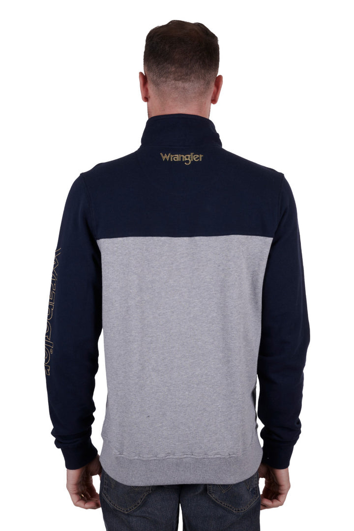 Pullover Wrangler Edward 1/4 Zip W24 Navy & Grey Marle Mens [:medium]