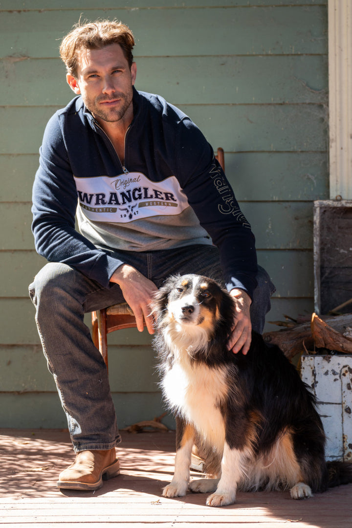 Pullover Wrangler Edward 1/4 Zip W24 Navy & Grey Marle Mens [:medium]