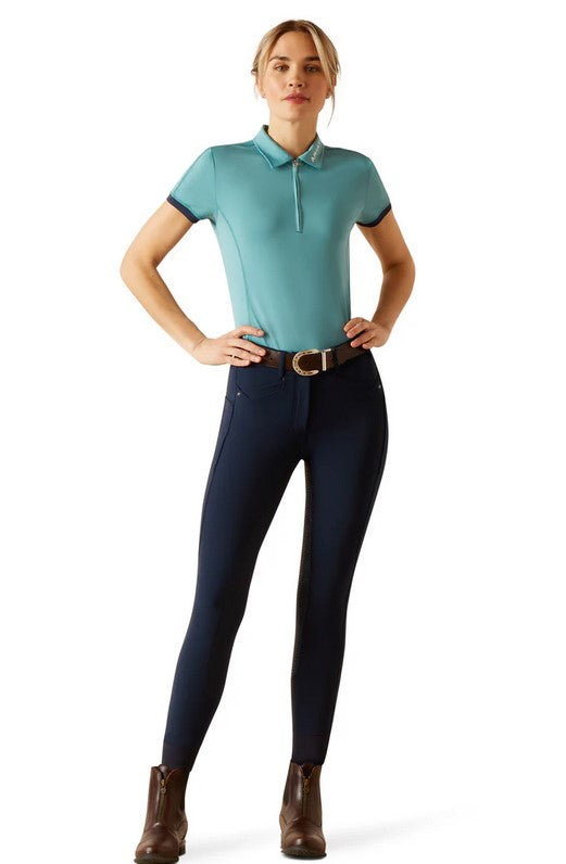 Polo Top Ariat Bandera 1/4 Zip Short Sleeve S24 Brittany Blue Polo Ladies [:small]