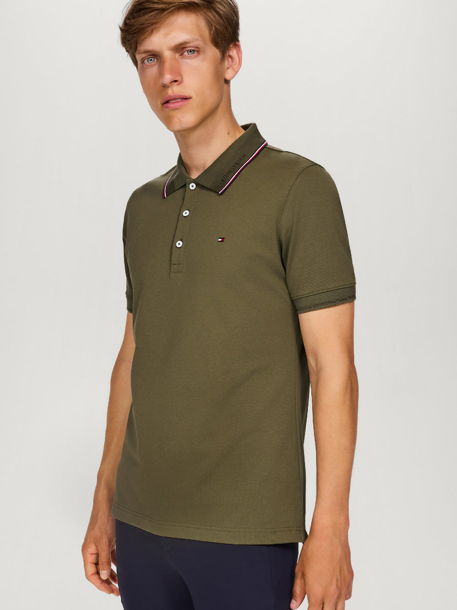 Polo Top Tommy Hilfiger Harrison Pique  Short Sleeve Utility Olive Mens [:medium]