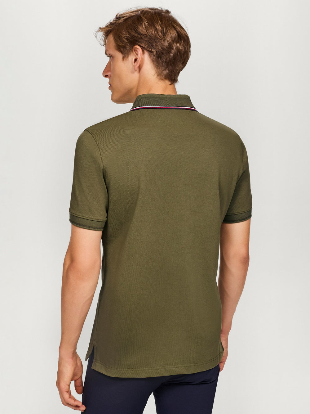 Polo Top Tommy Hilfiger Harrison Pique  Short Sleeve Utility Olive Mens [:medium]