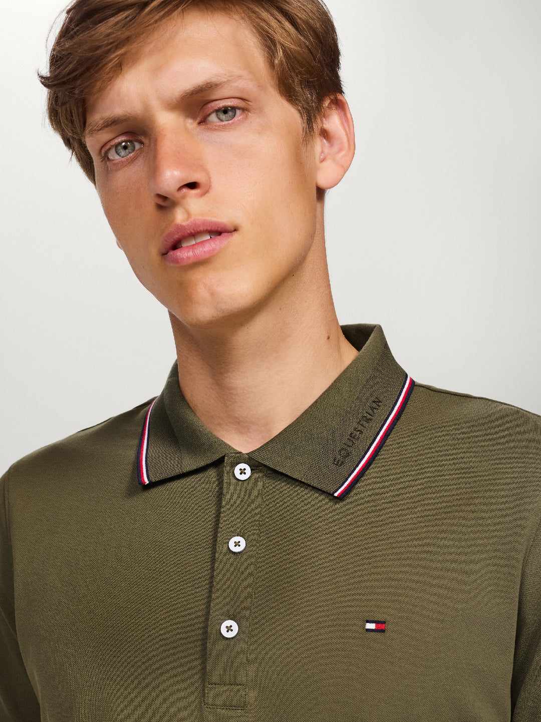 Polo Top Tommy Hilfiger Harrison Pique  Short Sleeve Utility Olive Mens [:medium]