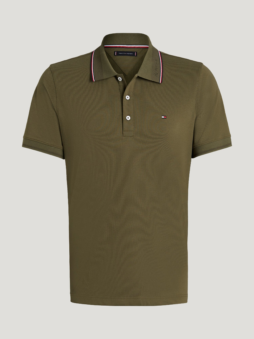 Polo Top Tommy Hilfiger Harrison Pique  Short Sleeve Utility Olive Mens [:medium]