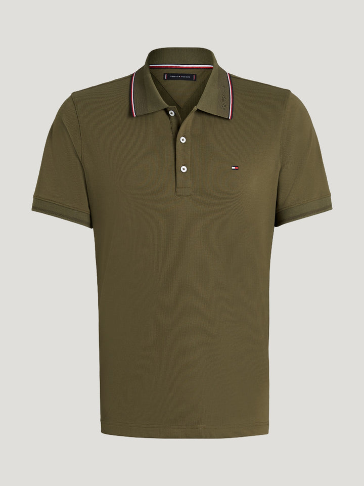 Polo Top Tommy Hilfiger Harrison Pique  Short Sleeve Utility Olive Mens [:medium]