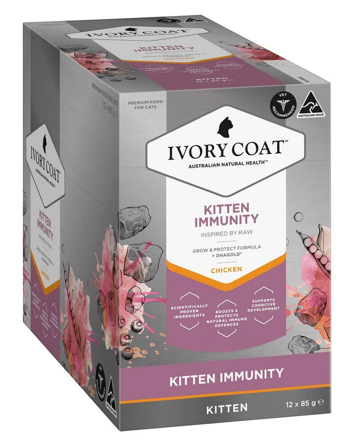 Ivory Coat Raw Inspired Wet Cat Kitten Immunity 85gm Box Of 12