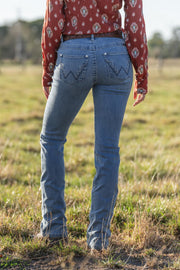 Jeans Wrangler Chara Midrise Bootcut Willow Faded Blue Ladies [:3]