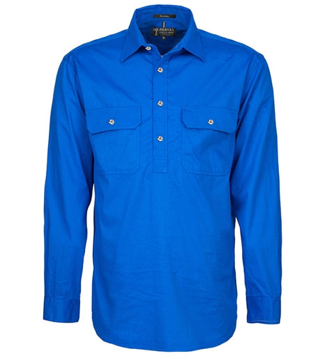 Shirt Pilbara Closed Front Long Sleeve Cobalt Blue Mens [:small]