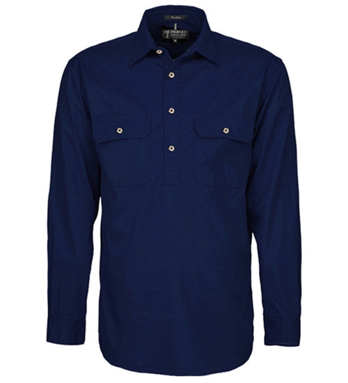 Shirt Pilbara Closed Front Long Sleeve French Navy Mens [:small]