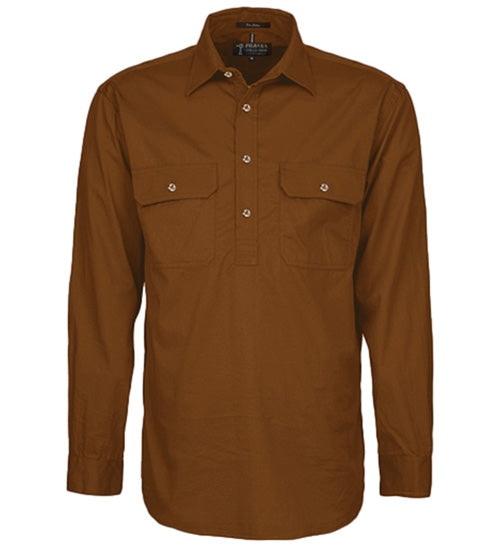 Shirt Pilbara Closed Front Long Sleeve Terracotta Mens [:small]