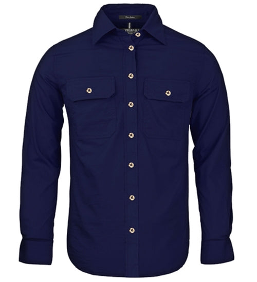 Shirt Pilbara Open Front Long Sleeve French Navy Ladies [:8]