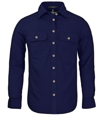Shirt Pilbara Open Front Long Sleeve French Navy Ladies [:8]