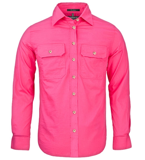 Shirt Pilbara Open Front Long Sleeve Hot Pink Ladies [:8]