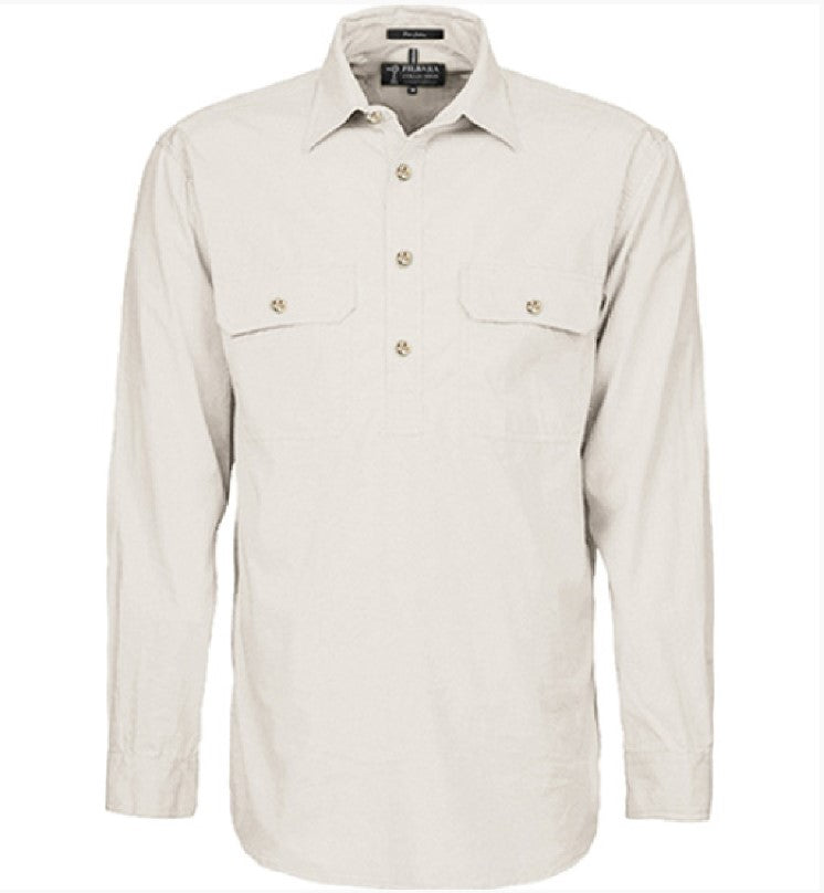 Shirt Pilbara Closed Front Long Sleeve Stone Mens [:small]