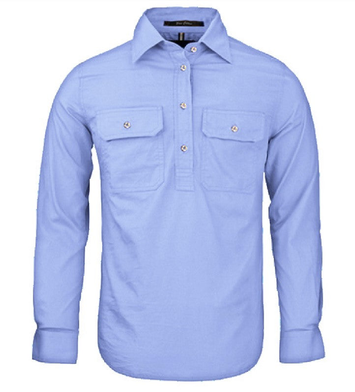 Shirt Pilbara Closed Front Long Sleeve Pale Blue Ladies [:8]
