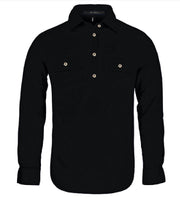 Shirt Pilbara Closed Front Long Sleeve Black Ladies [:8]