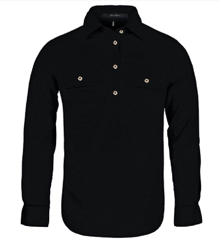 Shirt Pilbara Closed Front Long Sleeve Black Ladies [:8]