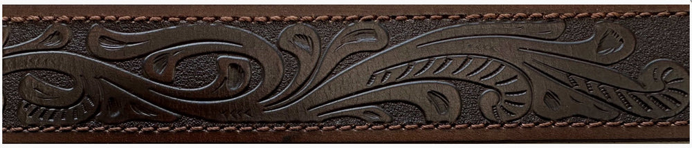 Belt Pilbara Western Dress Buckle Tooled Leather Dark Brown [:82cm]