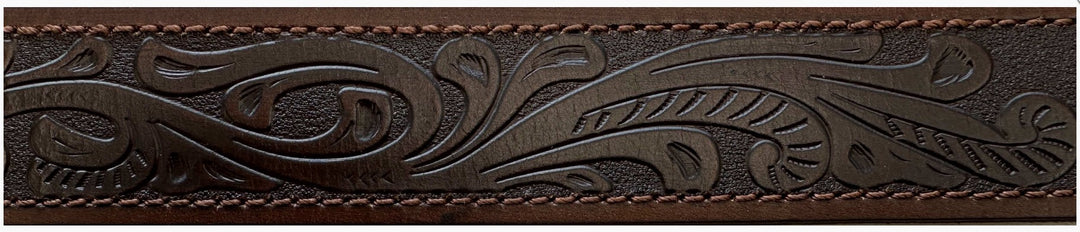 Belt Pilbara Western Dress Buckle Tooled Leather Dark Brown [:82cm]