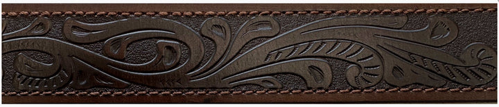 Belt Pilbara Western Dress Buckle Tooled Leather Dark Brown [:82cm]