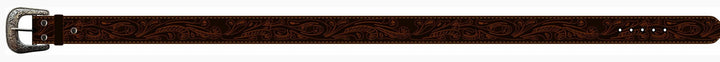 Belt Pilbara Western Dress Buckle Tooled Leather Dark Brown [:82cm]