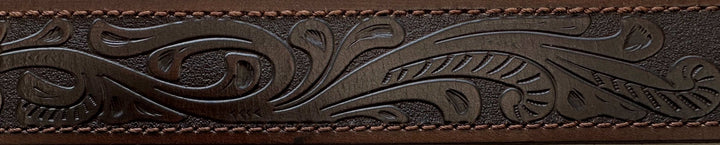Belt Pilbara Western Rodeo Buckle Tooled Leather Dark Brown [:82cm]