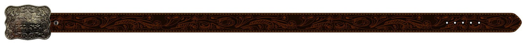 Belt Pilbara Western Rodeo Buckle Tooled Leather Dark Brown [:82cm]