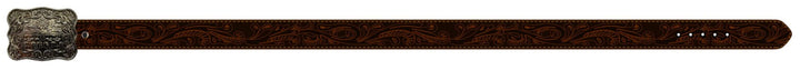 Belt Pilbara Western Rodeo Buckle Tooled Leather Dark Brown [:82cm]