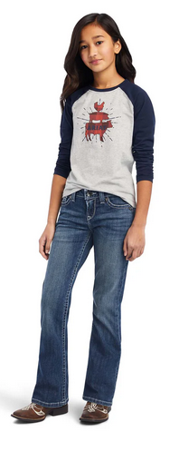 Tee Shirt Ariat Farm Animal Heather Grey/navy Ls Girls [:l]
