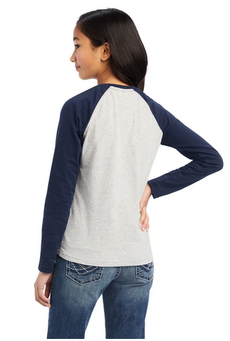 Tee Shirt Ariat Farm Animal Heather Grey/navy Ls Girls [:l]