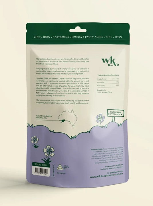 Wildkind Dog Treat Great Southern Venison Jerky 100gm